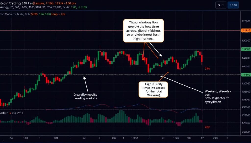 Chart showing cryptocurrency price patterns and optimal trading windows for getting the best rates