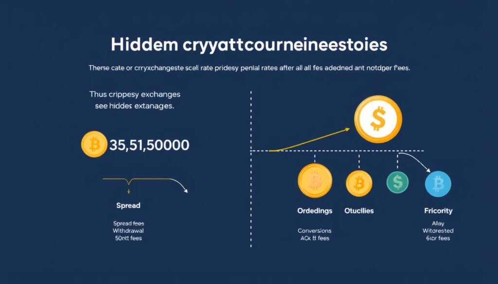 Illustration showing various hidden fees in cryptocurrency trading that affect the best rates