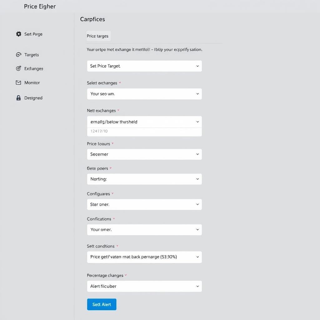 Screenshot of a cryptocurrency price alert setup interface for monitoring best rates